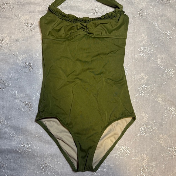 J.Crew Olive Green Halter One Piece Swimsuit Size 4 - Picture 2 of 5